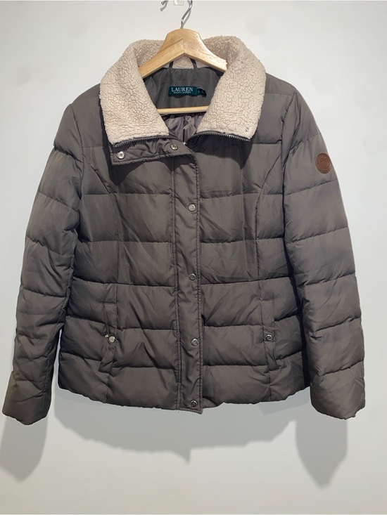 Lauren Ralph Lauren Jackets & Blazers - Lauren Ralph Lauren Taupe Puffer Jacket with Cream Sherpa Collar